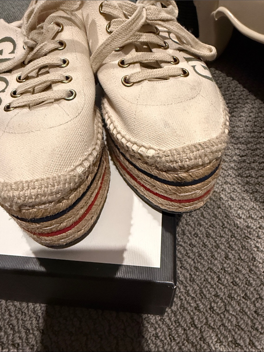 Gucci Cream Canvas Platform Espadrilles with Red & Green Stripe - Picture 7 of 7